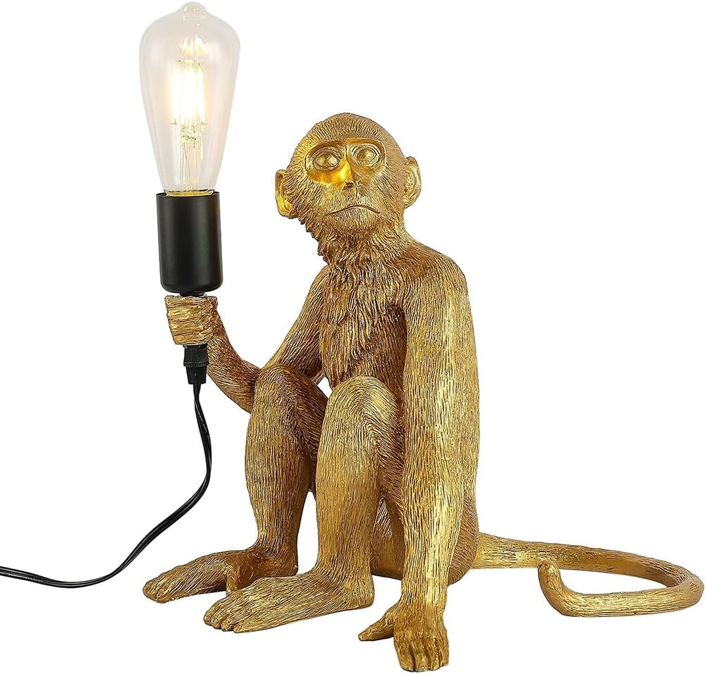 Resin Monkey Table Lamp,Industrial Table Lighting Fixture Vintage Resin Unique Sitting Monkey Table Lamp for Dining Living Room Bedroom Bar Cafe Decorative Hanging Lamp,Golden