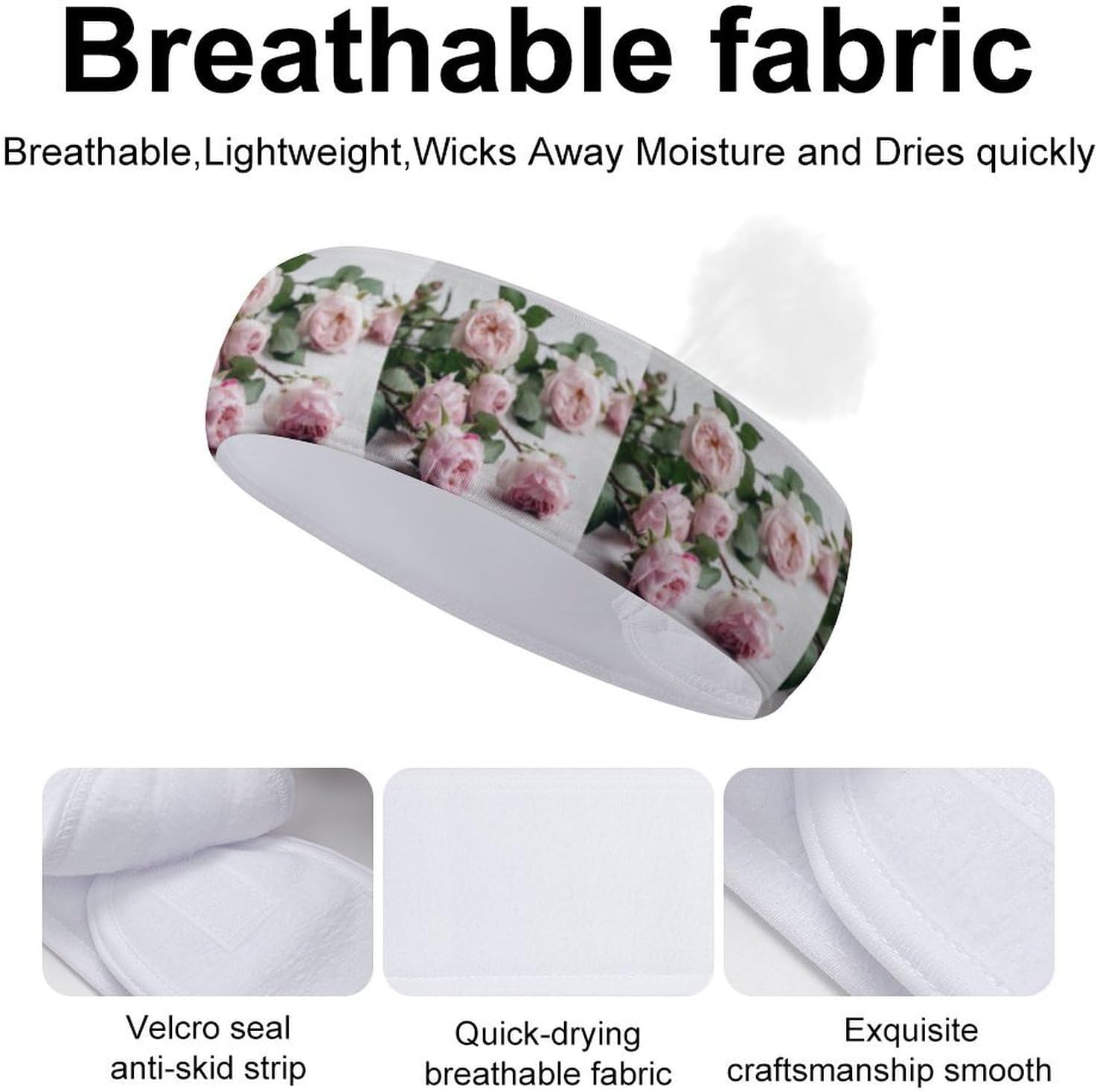 Sweatband Sports Headbands for Women Flowers on White Table Headband Stretchy Head Bands Moisture Wicking Workout Headband Fashionable Hairbands for Workout Yoga Running Gym Unisex Hairband - Image 4