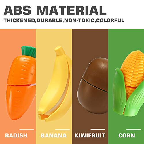 70 PCS Cutting Play Food Toy for Kids Kitchen, Pretend Fruit &Vegetables Accessories with Shopping Storage Basket, Plastic Mini Dishes and Knife, Educational Toy for Toddler Children Birthday Gift - Image 3